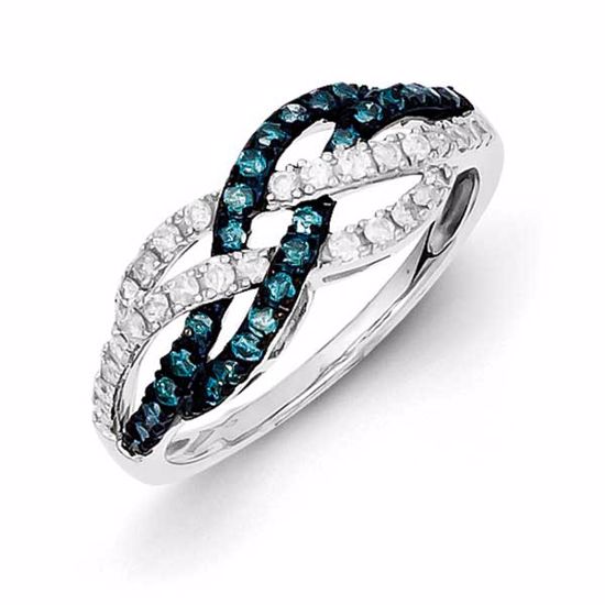 QR5294-8 White Night Sterling Silver Blue & White Diamond Ring