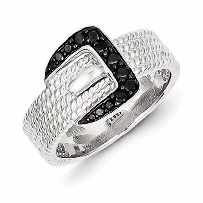 QR3237-8 White Night Sterling Silver Black Diamond Buckle Ring