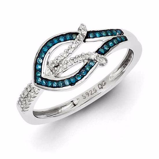 QR5313-8 White Night Sterling Silver Blue and White Diamond Ring