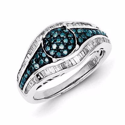 QR5210-8 White Night Sterling Silver Blue Diamond Circle Ring