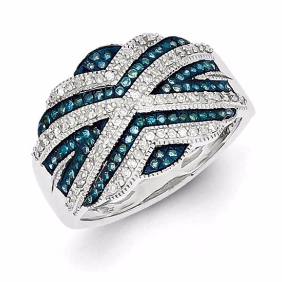 QR5319-7 White Night Sterling Silver Blue and White Diamond Ring