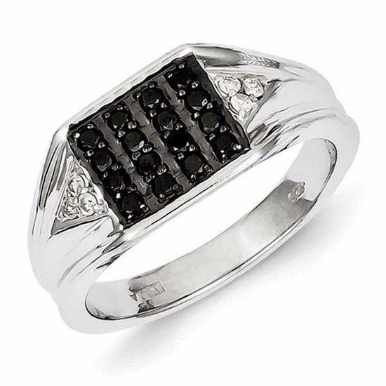 QR5510-10 White Night Sterling Silver Rhodium Plated Black and White Diamond Men's Ring