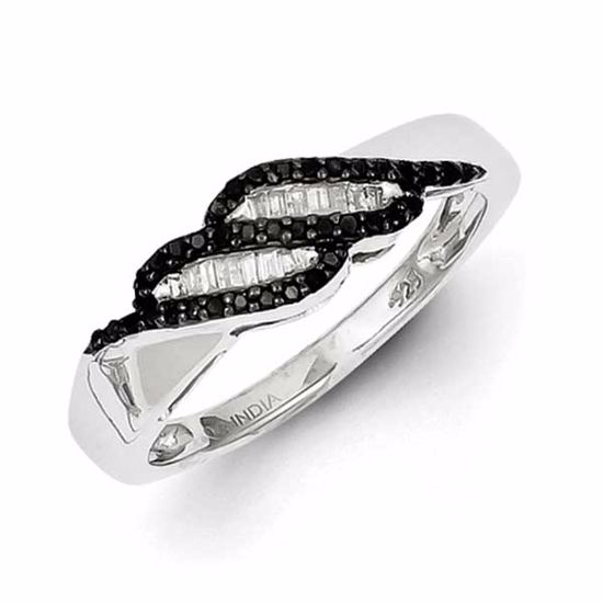 QR3250-8 White Night Sterling Silver Black and White Diamond Ring