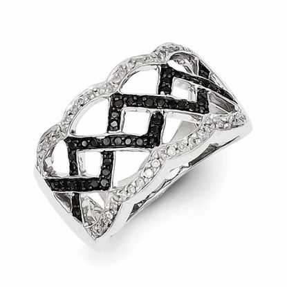 QR3247-7 White Night Sterling Silver Black and White Diamond Ring