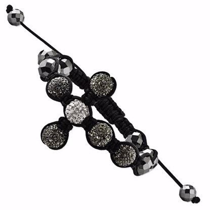 BF1442 Spotlight - Macrame Bracelets 10mm Grey and White Crystal Beads Cross Black Cord Bracelet