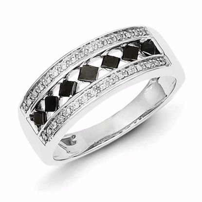 QR3221-7 White Night Sterling Silver Black & White Diamond Ring