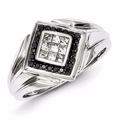 QR5471-10 Closeouts Sterling Silver Rhodium Plated Black and White Diamond Men's Ring