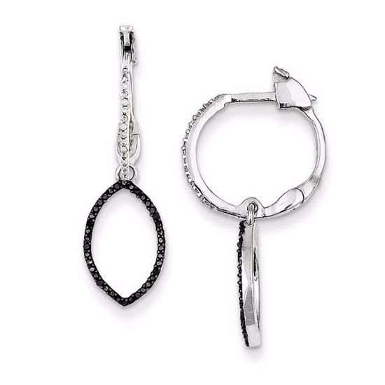 QE10905 White Night Sterling Silver Black and White Diamond Hinged Hoop Earrings