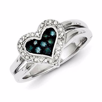 QR5170-7 White Night Sterling Silver White & Blue Diamond Heart Ring