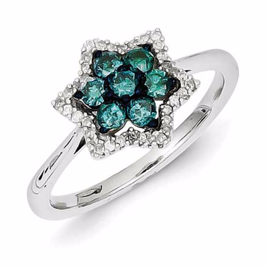 QR5256-6 White Night Sterling Silver Blue & White Diamond Flower Ring