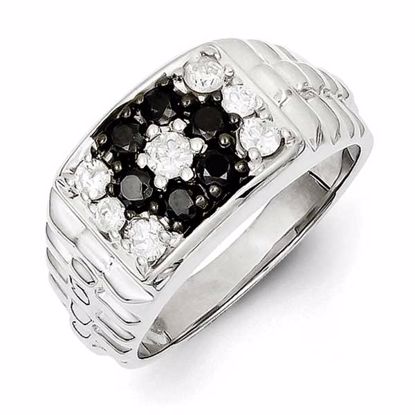 QR5579-9 White Night Sterling Silver Rhodium Plated Black and White Diamond Men's Ring