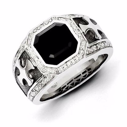 QR5551-9 White Night Sterling Silver Diamond & Onyx Black Rhodium-plated Cross Men's Ring