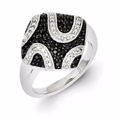 QR5395-8 White Night Sterling Silver Black Diamond & Diamond Shape Ring