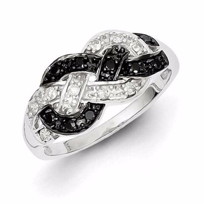 QR5437-7 White Night Sterling Silver Black & White Diamond Ring