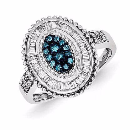 QR5212-7 White Night Sterling Silver Blue & White Diamond Oval Ring