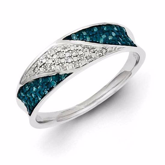 QR5315-7 White Night Sterling Silver Blue and White Diamond Ring