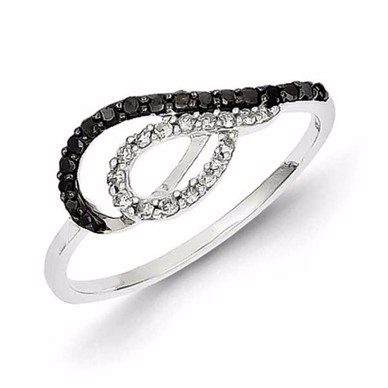 QR5434-8 White Night Sterling Silver Black & White Diamond Ring