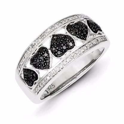 QR5338-8 White Night Sterling Silver Black/White Diamond Heart Ring