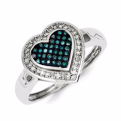 QR5164-6 White Night Sterling Silver Blue and White Diamond Heart Ring