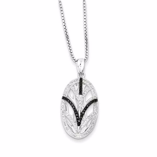 QP3773 White Night Sterling Silver Rhodium Plated Black & White Diamond Oval Pendant