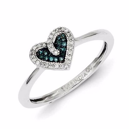 QR5169-6 White Night Sterling Silver Blue and White Diamond Heart Ring