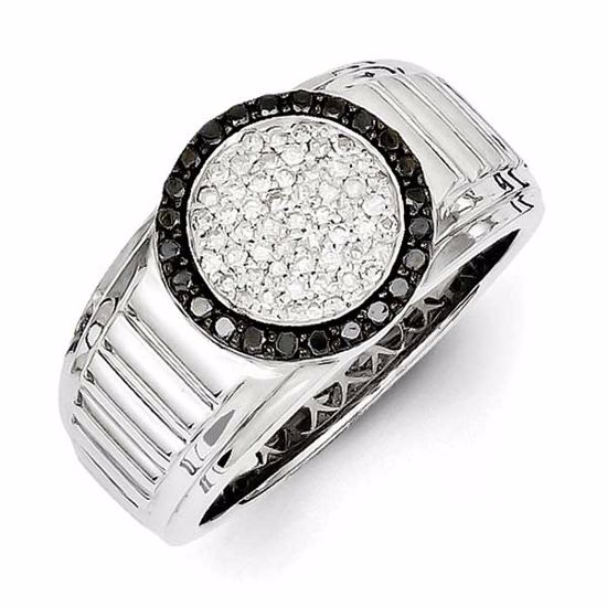 QR5584-9 White Night Sterling Silver White & Black Diamond Circle Men's Ring