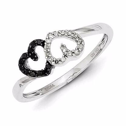 QR5345-7 White Night Sterling Silver Black and White Diamond Double Heart Ring