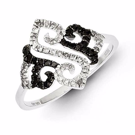 QR5450-7 White Night Sterling Silver Black & White Diamond Ring