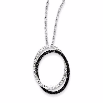 QP2326 White Night Sterling Silver Black and White Diamond Ovals Pendant