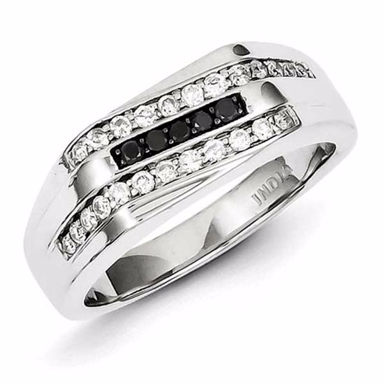 QR5469-9 Closeouts Sterling Silver Rhodium Plated Black and White Diamond Men's Ring