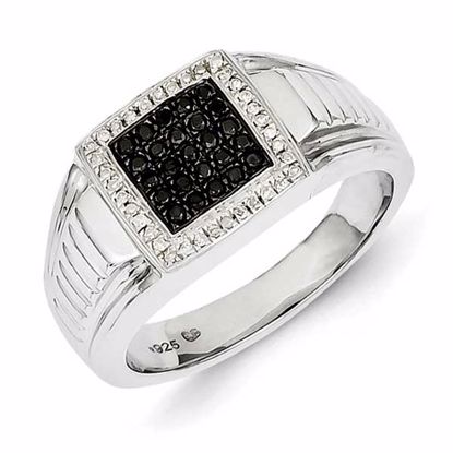 QR5511-9 White Night Sterling Silver Rhodium Plated Black and White Diamond Men's Ring