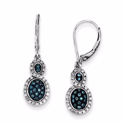 QE10759 Closeouts Sterling Silver Blue Diamond Double Circle Leverback Earrings