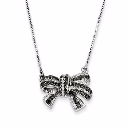 QP2275 White Night Sterling Silver Black and White Diamond Bow Pendant Necklace