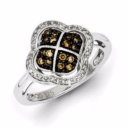 QR5146-8 White Night Sterling Silver Champagne Diamond Clover Ring