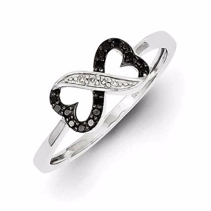 QR5350-8 White Night Sterling Silver Black and White Diamond Double Heart Ring