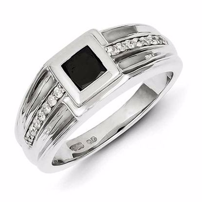 QR5527-10 White Night Sterling Silver Black and White Diamond Mens Ring