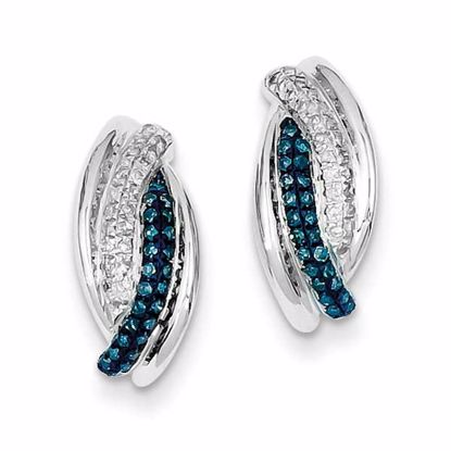 QE10789 Closeouts Sterling Silver Blue and White Diamond Post Earrings
