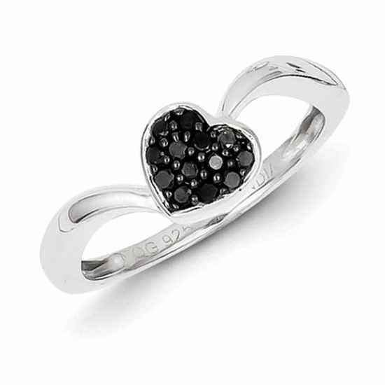 QR5341-8 White Night Sterling Silver Black Diamond Small Heart Ring