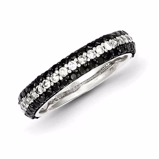 QR3274-7 White Night Sterling Silver Black and White Diamond Ring