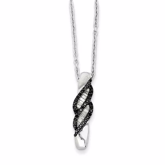 QP2293 White Night Sterling Silver Black and White Diamond Pendant Necklace