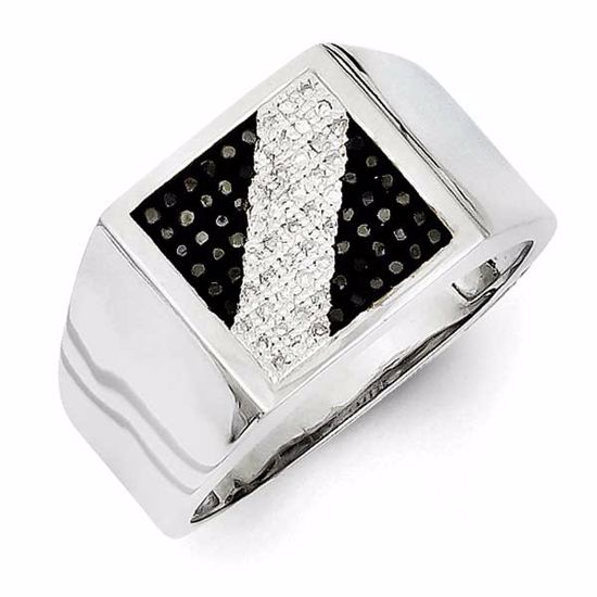 QR5581-11 White Night Sterling Silver Rhodium Plated Black and White Diamond Men's Ring