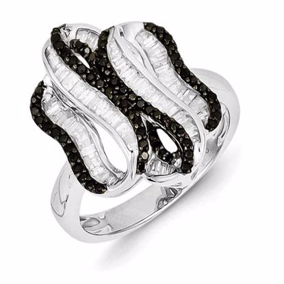 QR3255-6 White Night Sterling Silver Black and White Diamond Ring