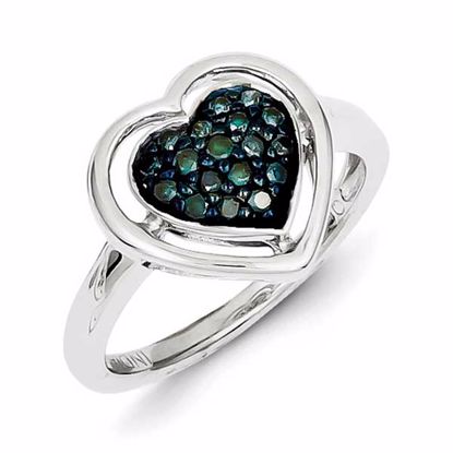 QR5173-8 White Night Sterling Silver Blue Diamond Heart Shape Ring