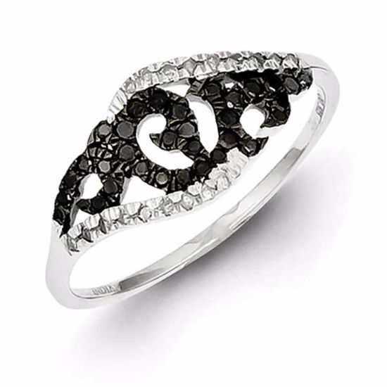 QR5452-8 White Night Sterling Silver Black and White Diamond Ring