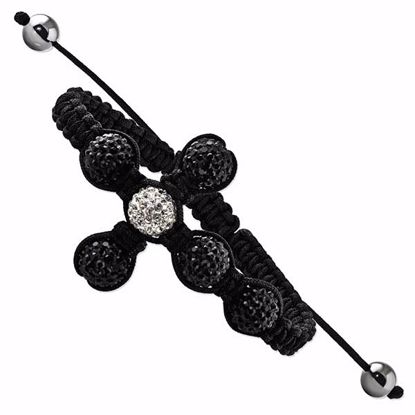 BF1441 Spotlight - Macrame Bracelets 10mm Black and White Crystal Beads Cross Black Cord Bracelet