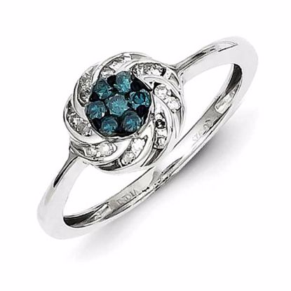 QR5270-7 White Night Sterling Silver Blue & White Diamond Flower Ring