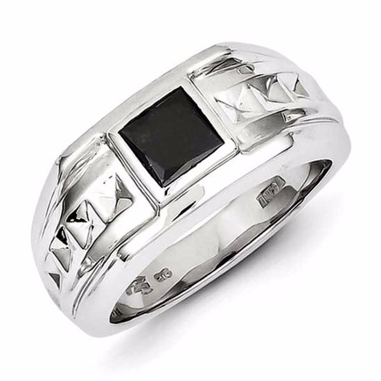 QR5542-10 White Night Sterling Silver Black Diamond Mens Ring