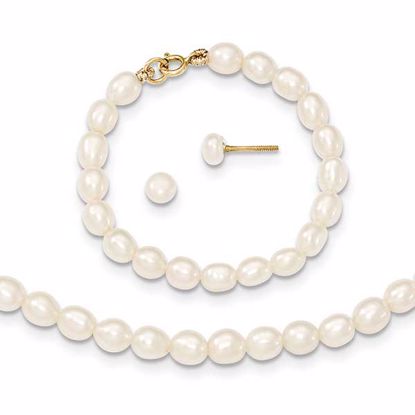 XF401SET Confirmation/Communion 14k White FW Cultured Pearl 12in. Necklace, 4in. Bracelet & Earrings Set