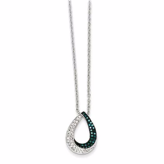 QP3677 White Night Sterling Silver White & Blue Diamond Open Teardrop Pendant Slide