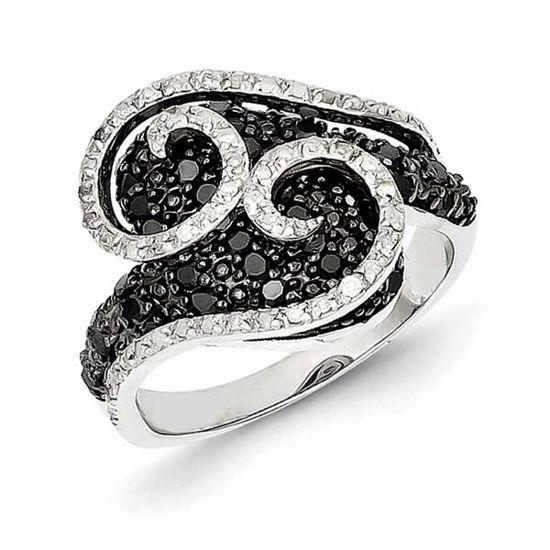 QR2977-8 White Night Sterling Silver Black & White Diamond Ring